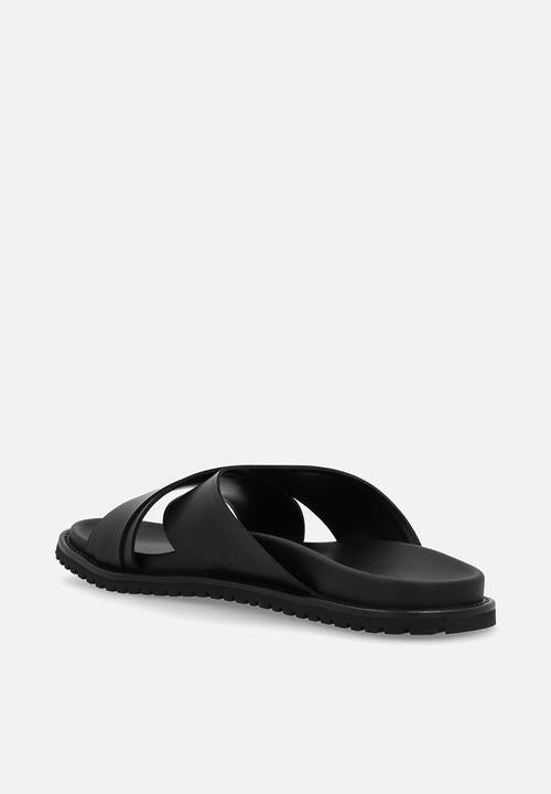 Polo Men's Cross Over  PinPunch Leather Sandals Black