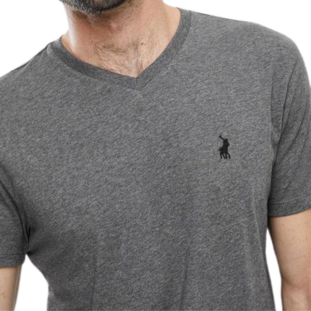 Polo V Neck T Shirt - Charcoal.