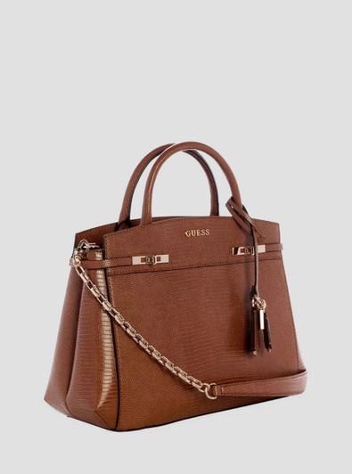 Guess Melinda Triple Compartment Satchel Bag Cognac KL993306.