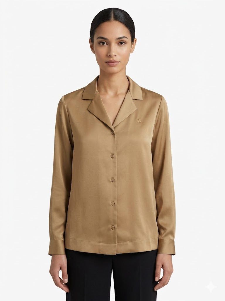 Polo Womens Molly Long Sleeve Revere Blouse In Camel.