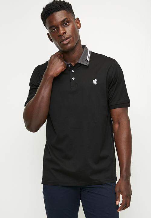 Pringle James Jacquard Collar Golfer - Black.