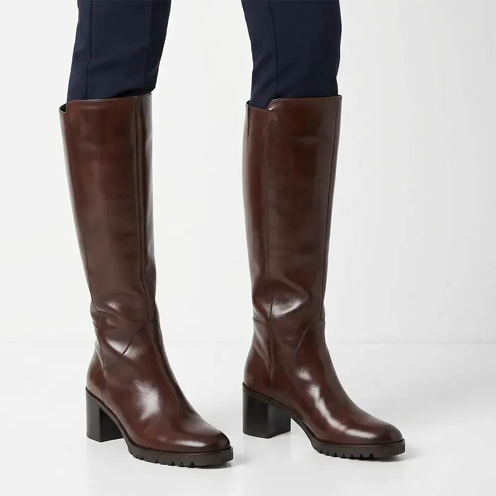 Hush Puppies Sloane Long Leather Boots - Brown.