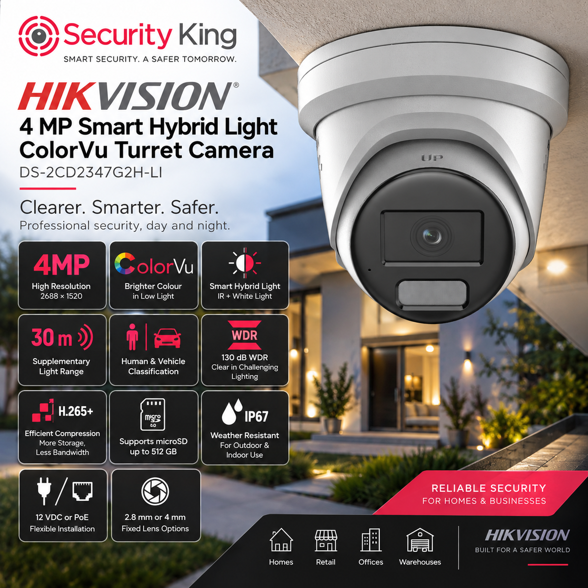 Hikvision DS-2CD2347G3-LI(2U)Y 4 MP AcuSeek Smart Hybrid Light Fixed Turret Network Camera