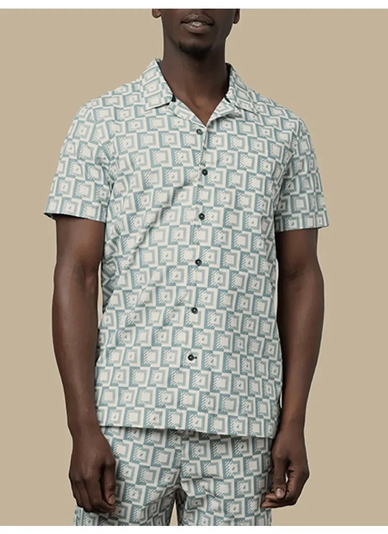 Polo PJC Short Sleeve Monogram Shirt - Aqua 0048042.