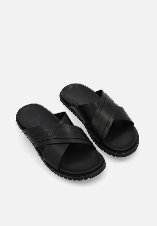 Polo Men's Cross Over  PinPunch Leather Sandals Black