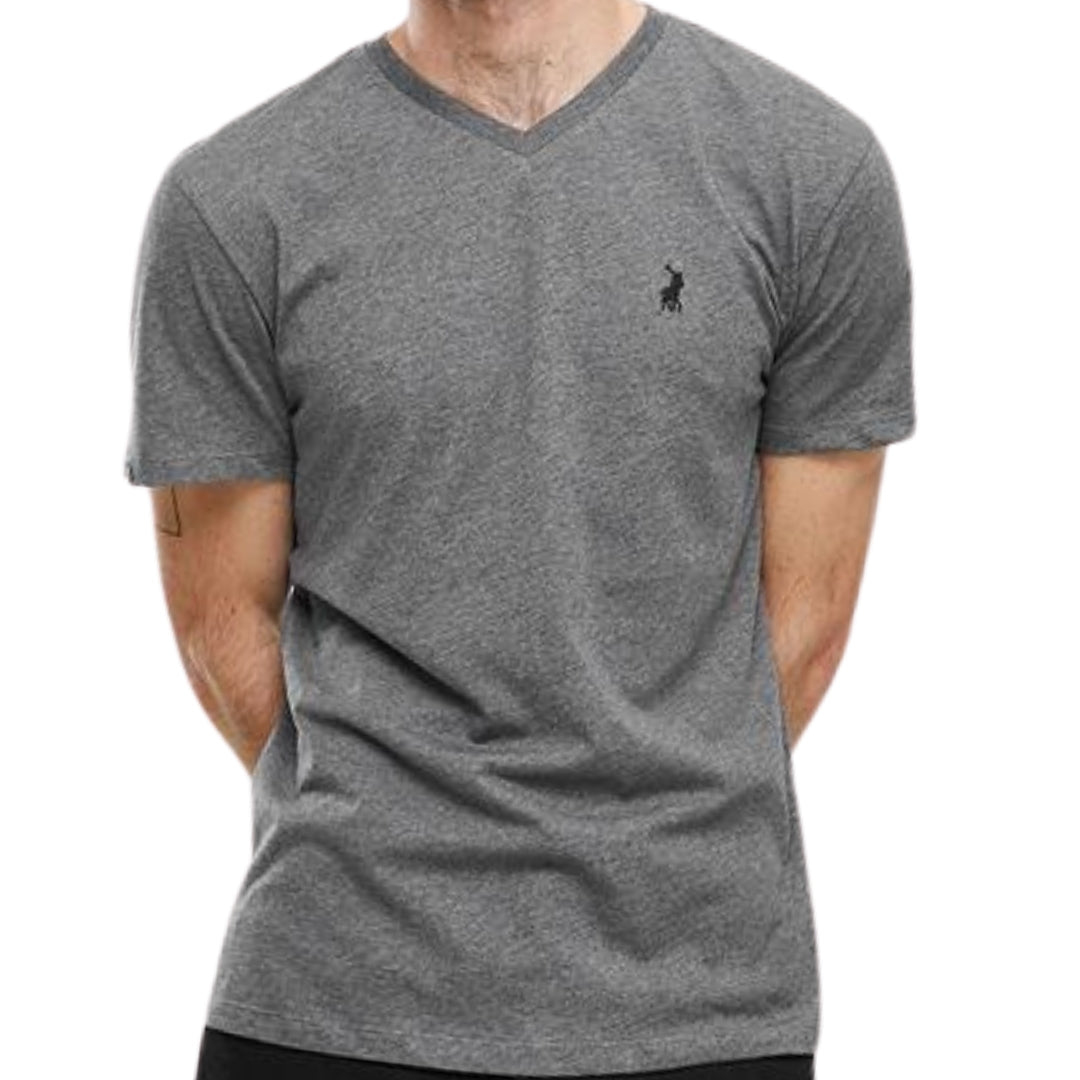 Polo V Neck T Shirt - Charcoal.
