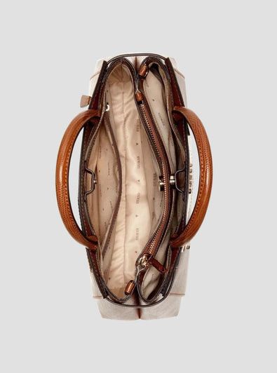 Guess Melinda Triple Compartment Satchel Bag Cognac KL993306.