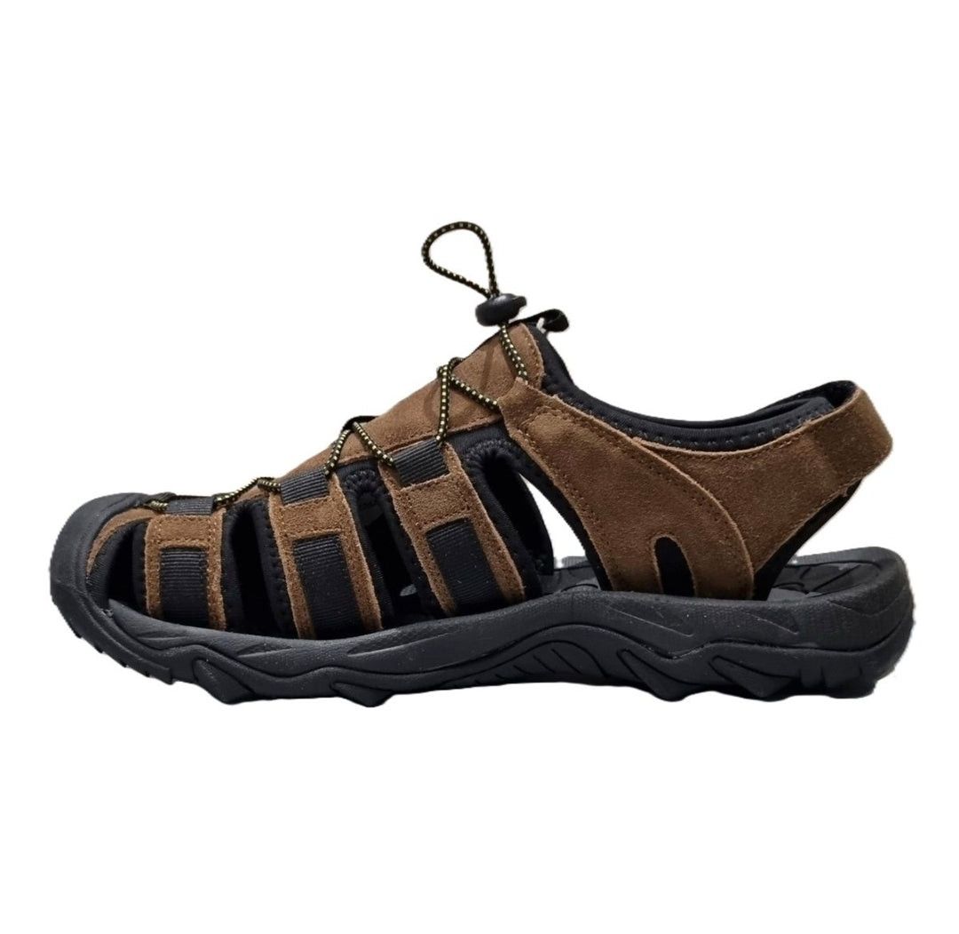 Hush Puppies Mens Porting Sandal Brown Suede Mesh.