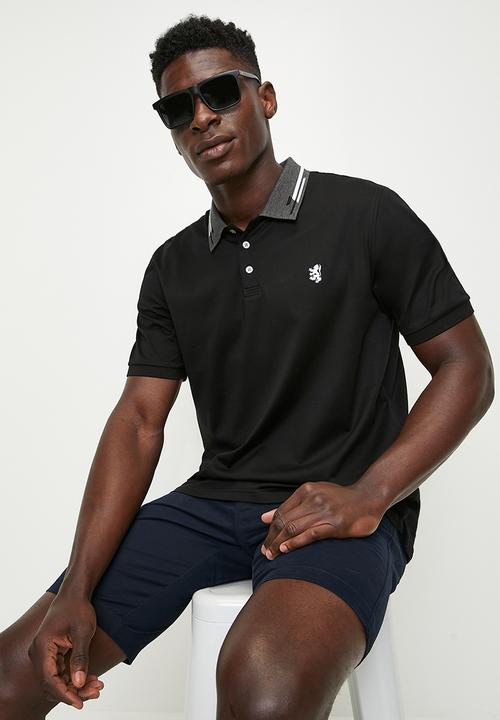 Pringle James Jacquard Collar Golfer - Black.