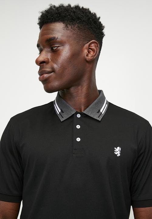 Pringle James Jacquard Collar Golfer - Black.