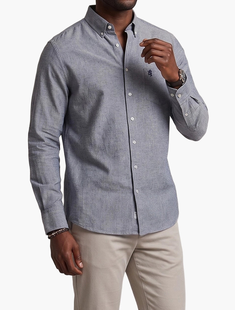 Pringle Riaan Long Sleeve Classic Linen Shirt - Navy PR112044.