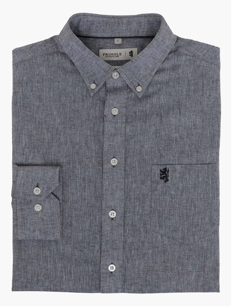Pringle Riaan Long Sleeve Classic Linen Shirt - Navy PR112044.
