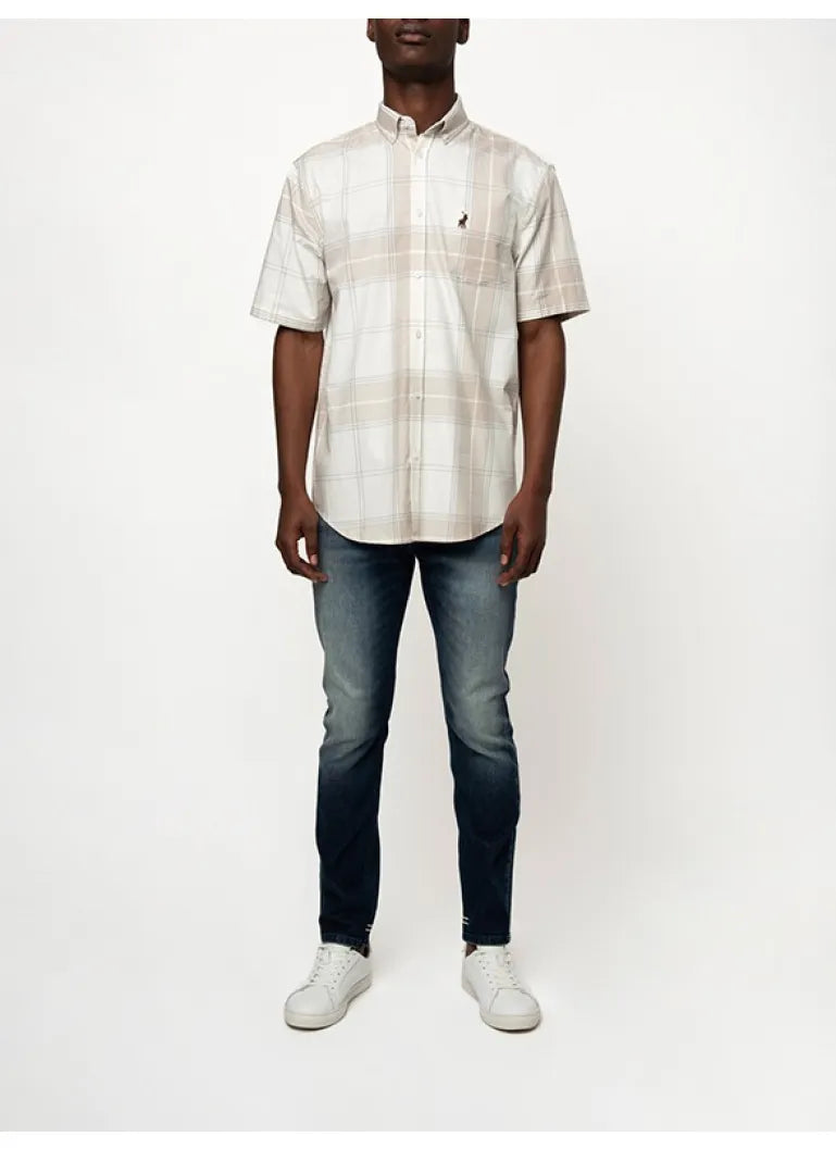 Polo Check Short Sleeve Shirt -Stone 0062586.