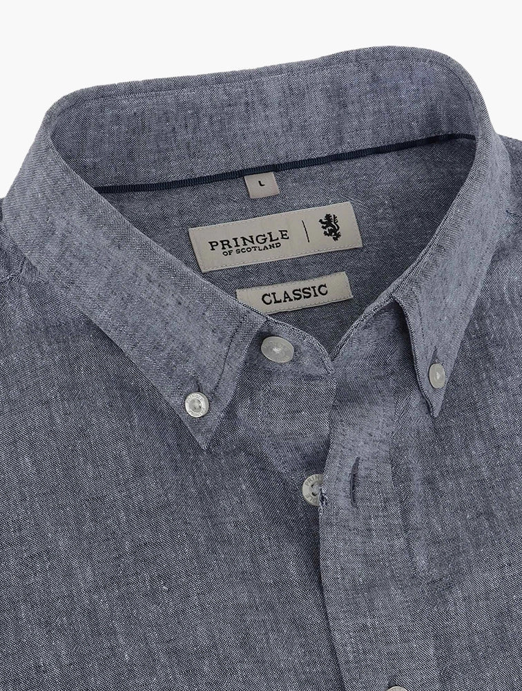 Pringle Riaan Long Sleeve Classic Linen Shirt - Navy PR112044.