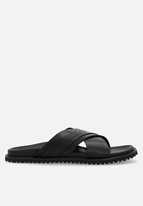 Polo Men's Cross Over  PinPunch Leather Sandals Black