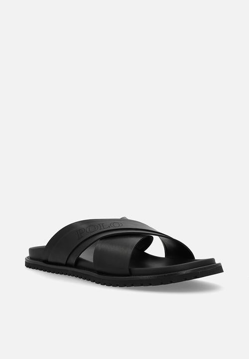 Polo Men's Cross Over  PinPunch Leather Sandals Black
