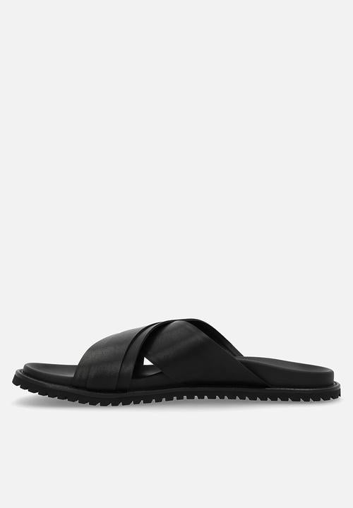 Polo Men's Cross Over  PinPunch Leather Sandals Black