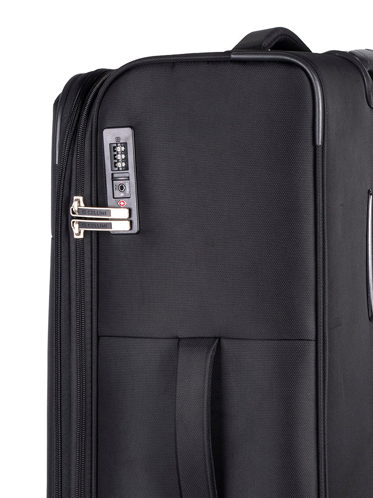Cellini Rapido Soft Shell 4 Wheel Trolley Case Black.