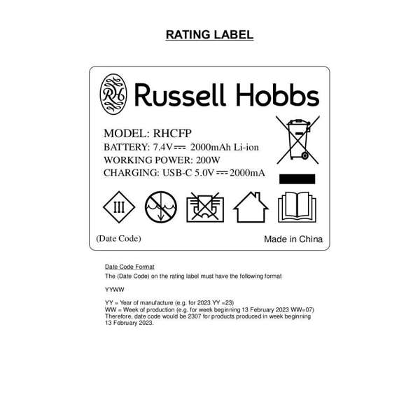 Russell Hobbs Hand Mixer Russell Hobbs Cordless Rechargeable Food Processor RHCFP (863100)