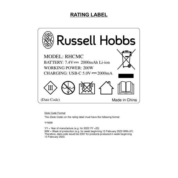 Russell Hobbs Hand Mixer Russell Hobbs Cordless Rechargeable Midi Chopper RHCMC (863099) (7813976850521)