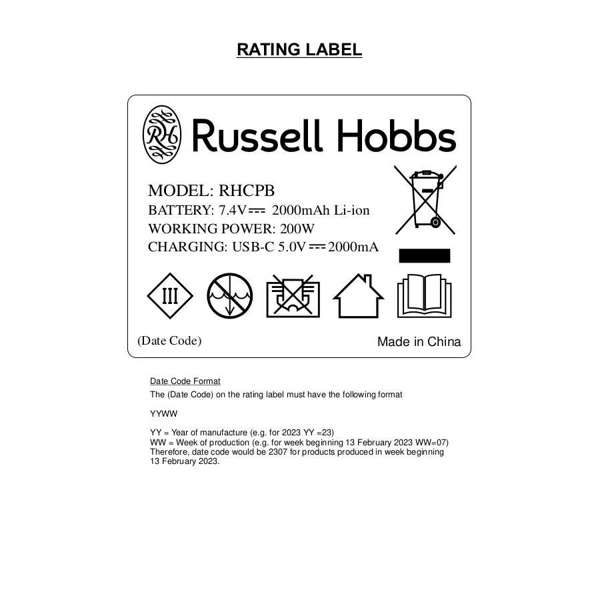 Russell Hobbs Hand Mixer Russell Hobbs Cordless Rechargeable Personal Blender RHCPB (863101)