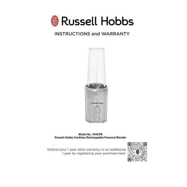 Russell Hobbs Hand Mixer Russell Hobbs Cordless Rechargeable Personal Blender RHCPB (863101)