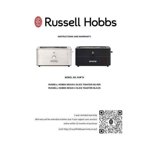 Russell Hobbs Toaster Russell Hobbs Nexus 4 Slice Toaster Silver RHPT4