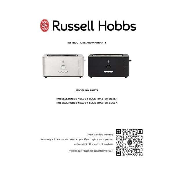 Russell Hobbs Toaster Russell Hobbs Nexus 4 Slice Toaster Silver RHPT4