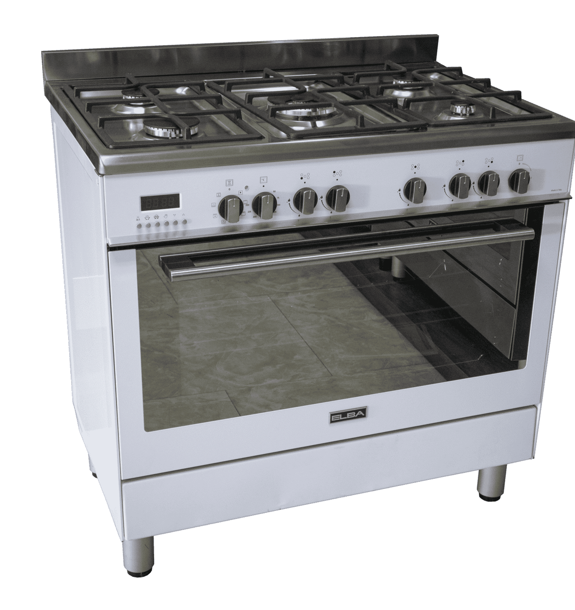 Elba 90cm White Fusion 5 Burner Gas Cooker With Electric Oven 01/9FX827WH (7948733579353)