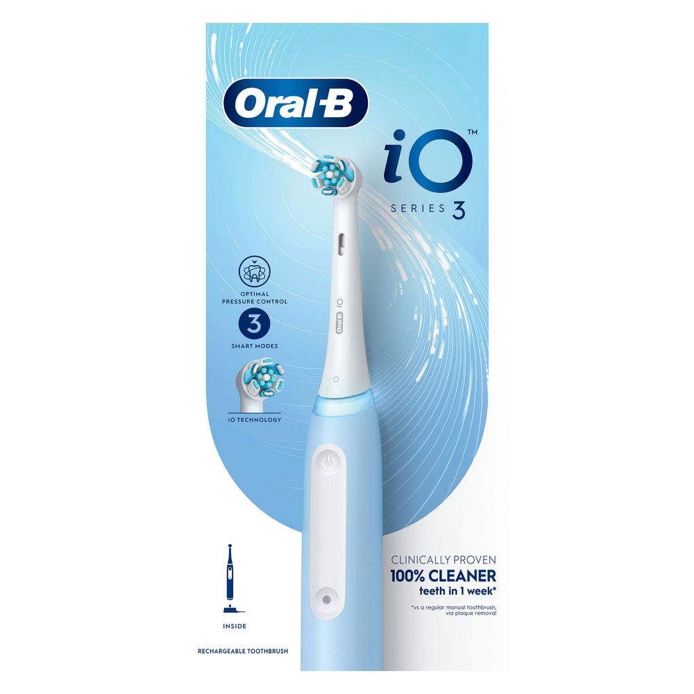 Oral-B iO Series 3 Rechargeable Electric Toothbrush, 3 Smart Modes Blue