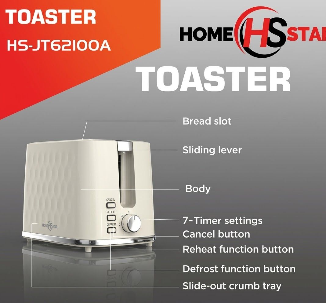 Homestar Electric Toaster 2 Slice Honeycomb Ivory HS-JY62100A.
