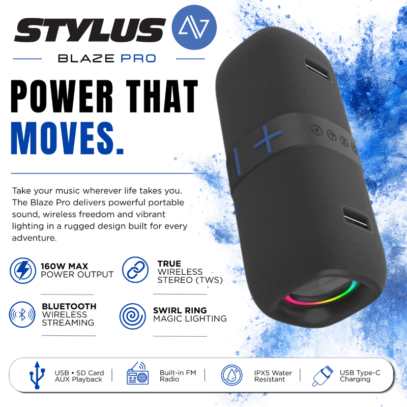 Stylus AV Blaze Pro Portable Bluetooth Speaker FM Bluetooth.