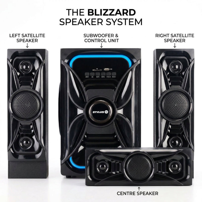Stylus AV Blizzard 3.1 Speaker System - 700W Max Power, Bluetooth & FM STA-045.