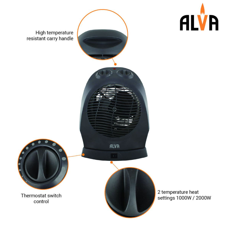 ALVA Electric Fan Heater With Oscillation EIH504 2000W Black.
