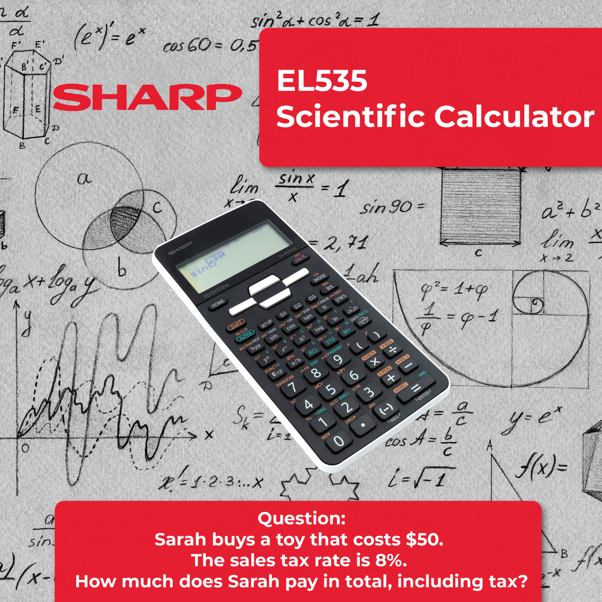 Sharp White Writeview Scientific Calculator EL-W535SAB-WH