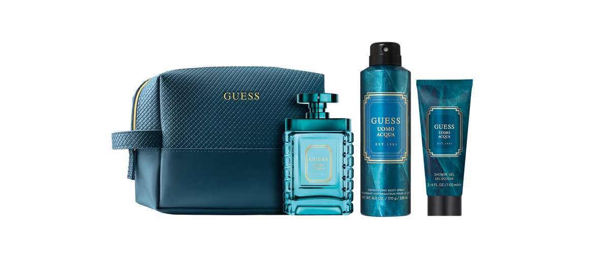 Guess Uomo Aqua Set 100ml Edt +100ml Showergel + 236ml Body Spray + Pouch
