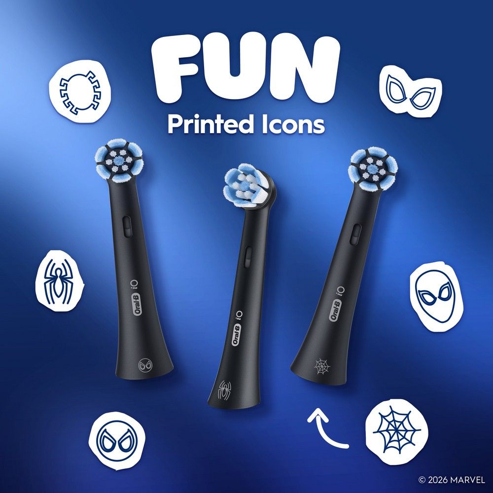 Oral-B iO Kids Spiderman Replacement Brush Head 2 Pack Black.