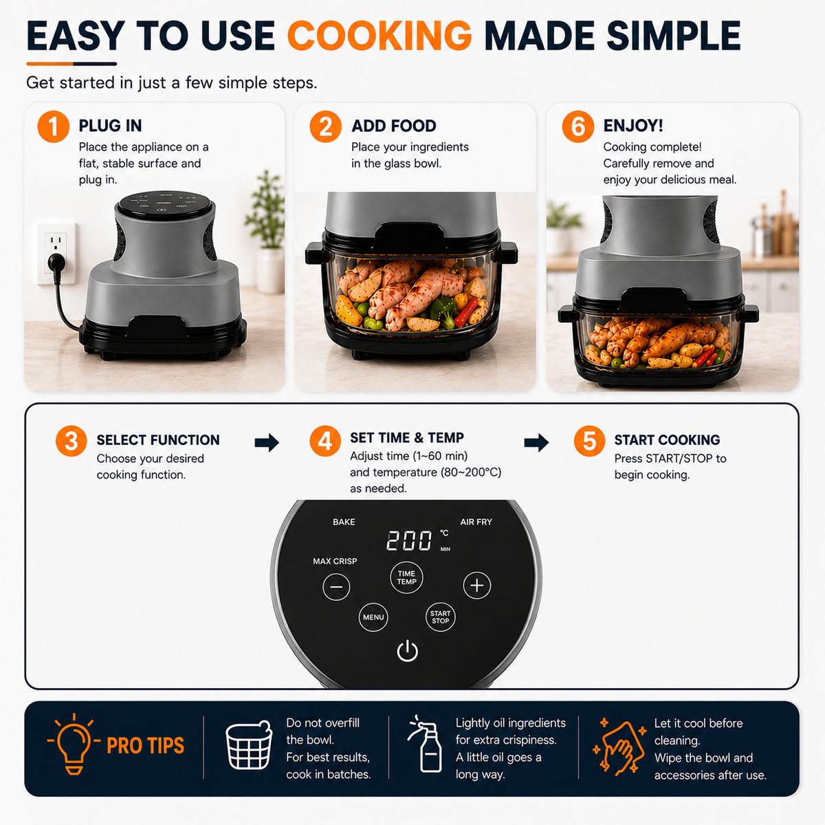 Feelive Crispy 4L+1.5L Dual Glass Digital Air Fryer 1500W AF534T