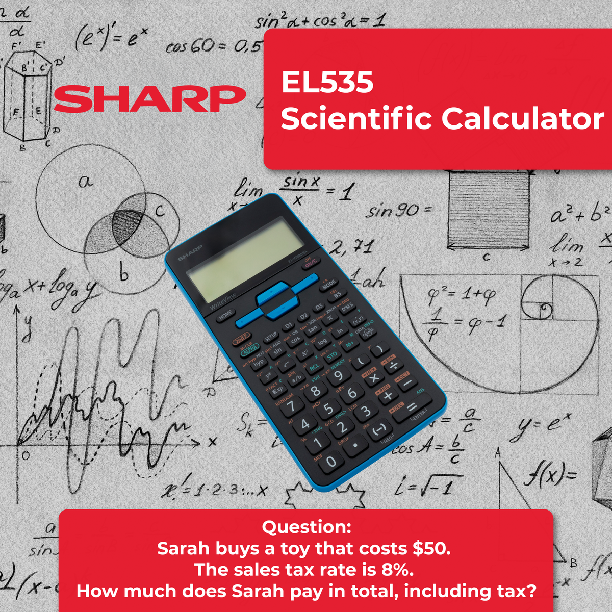 Sharp Writeview Scientific Calculator Blue EL-W535SA