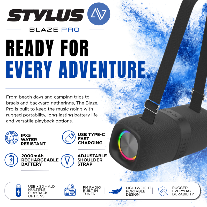 Stylus AV Blaze Pro Portable Bluetooth Speaker FM Bluetooth.