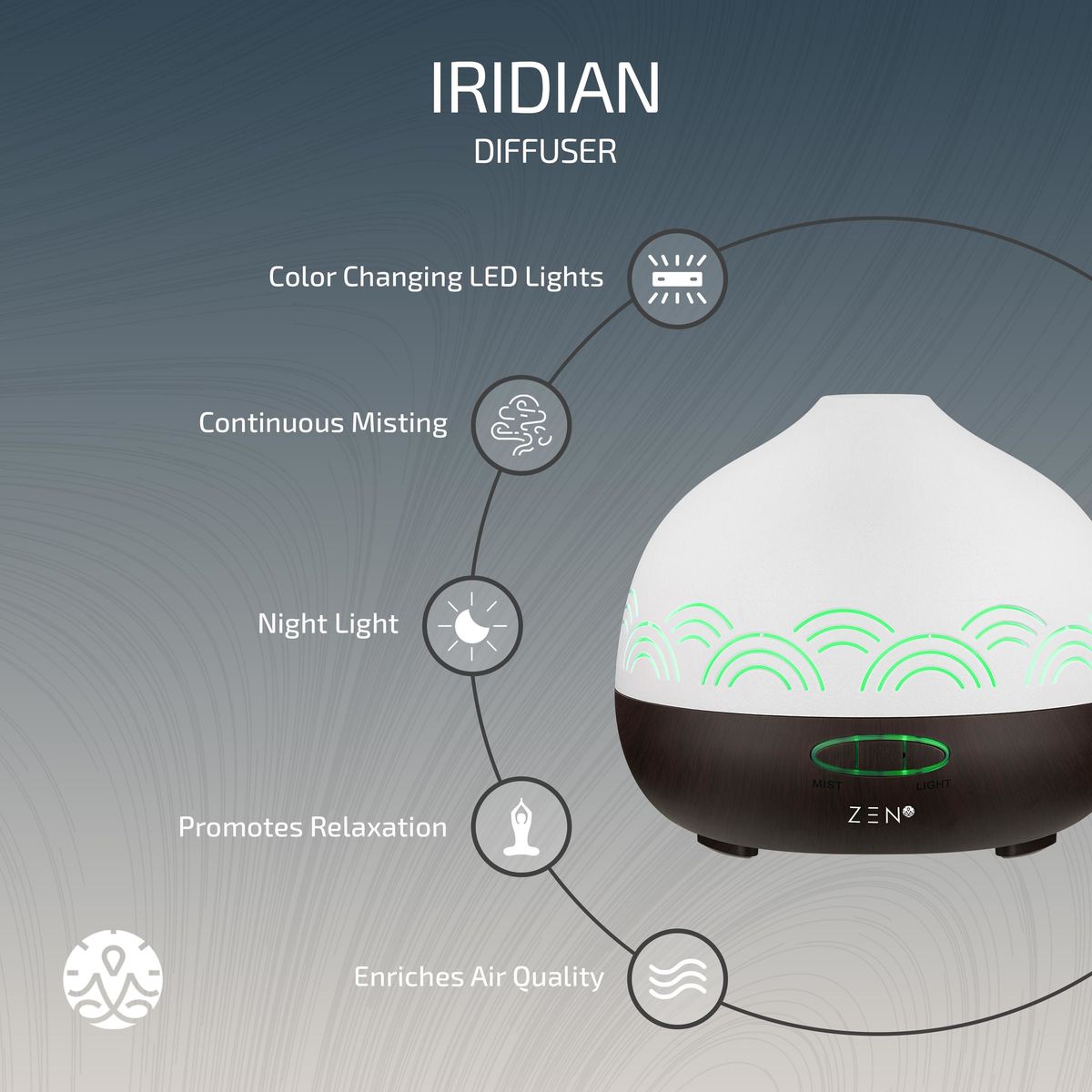 Zen Iridian Series Ultrasonic Diffuser Dark Wood ZN-4006-DW