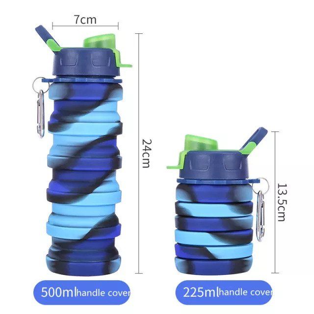 Collapsible Silicone Water Bottle 500ml Adjustable to 225ml
