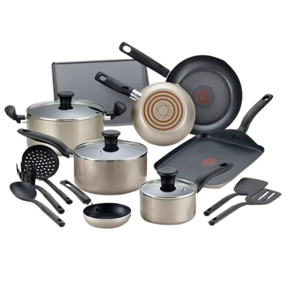 T-Fal Culinaire Nonstick Aluminum Champagne Cookware Set 16 Piece BO59SG64