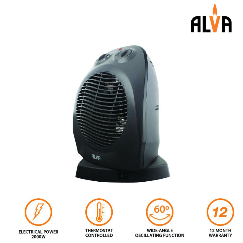 ALVA Electric Fan Heater With Oscillation EIH504 2000W Black.