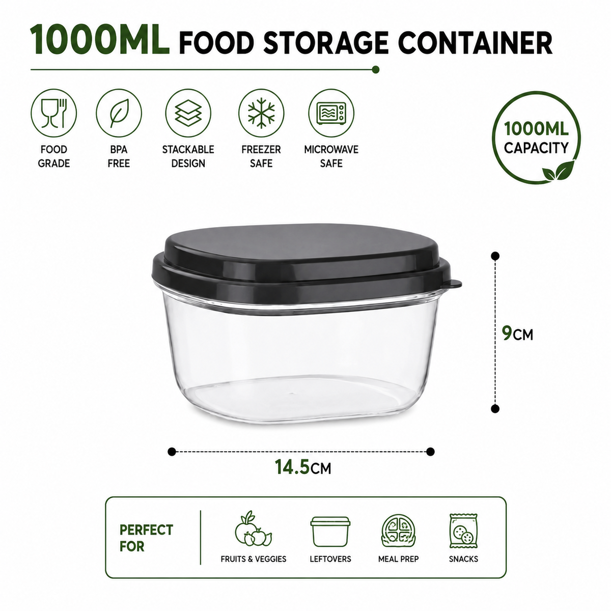 Sunplast Food Storage Container with Lid 1000ml-SC-4234