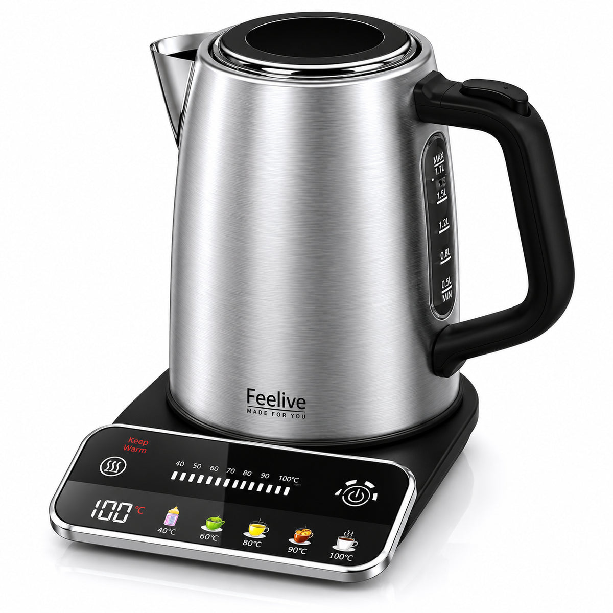 Feelive Smart Digital Stainless Steel Kettle 1.7L with Temperature Control KSK080