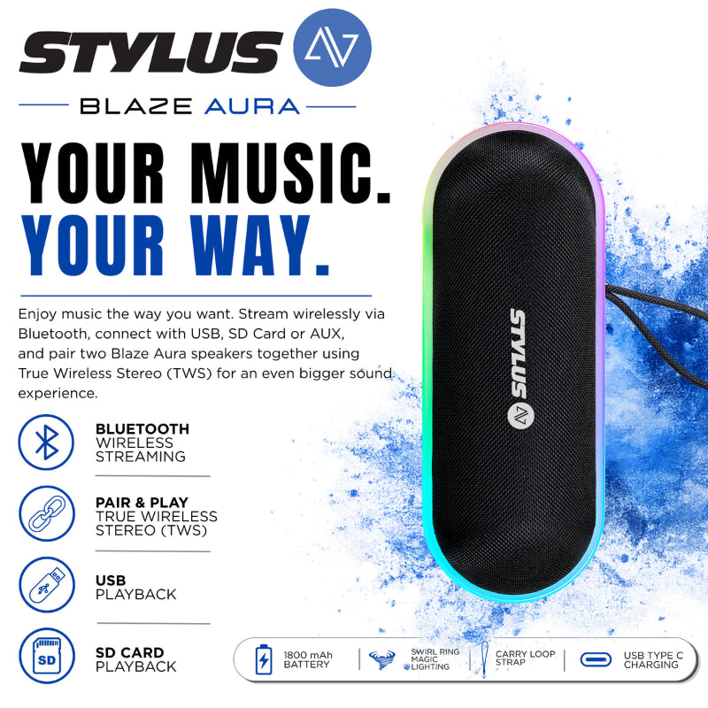 Stylus AV Blaze Aura Portable Bluetooth Speaker.