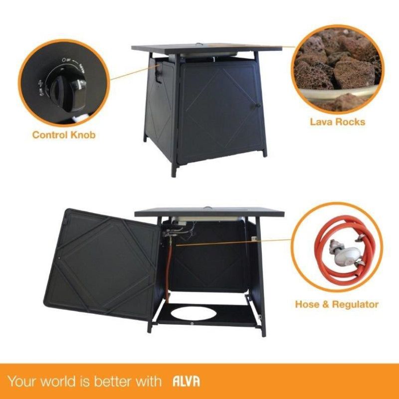 Alva Firetable Outdoor Gas Heater With Lava Rocks and Lid GFT005.