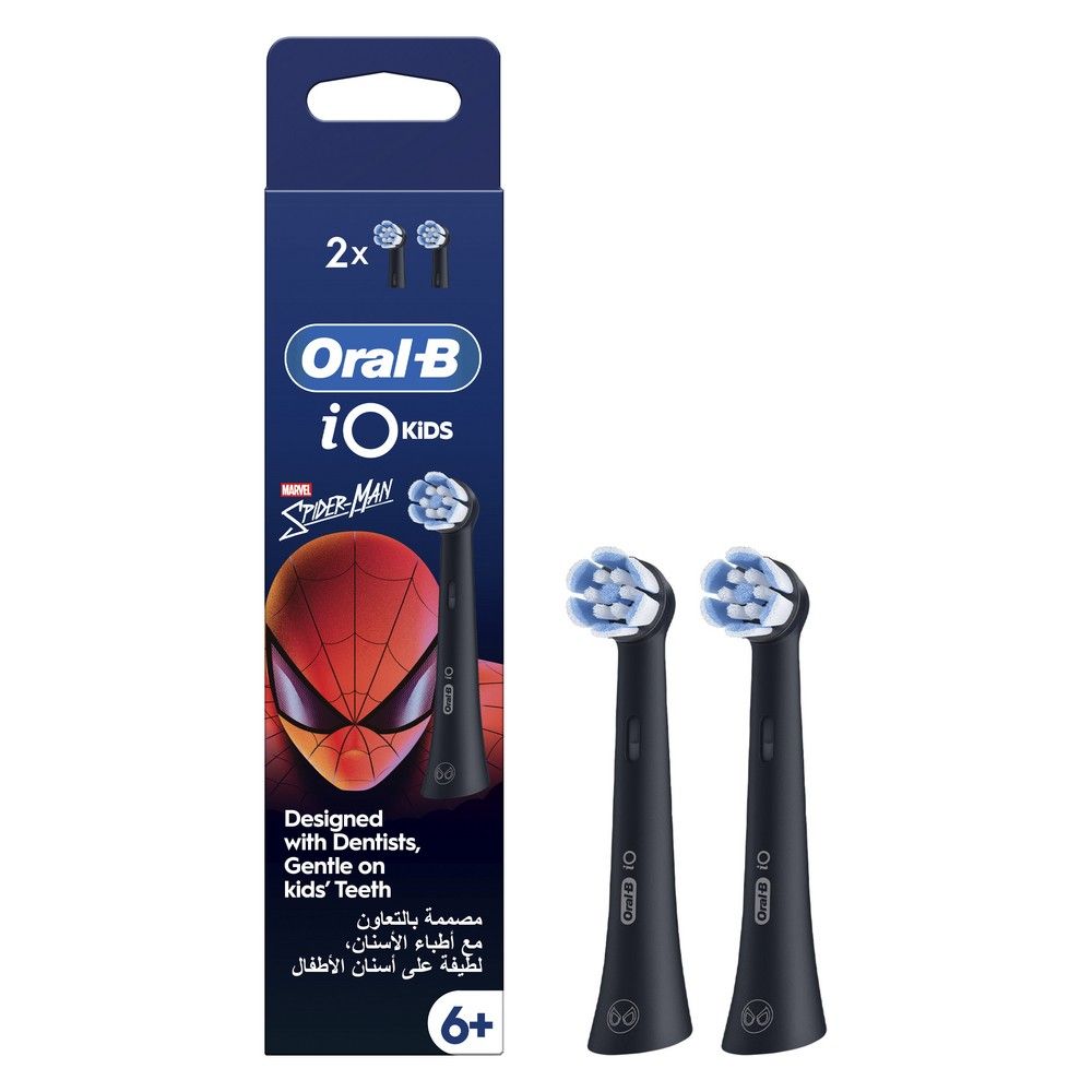 Oral-B iO Kids Spiderman Replacement Brush Head 2 Pack Black.