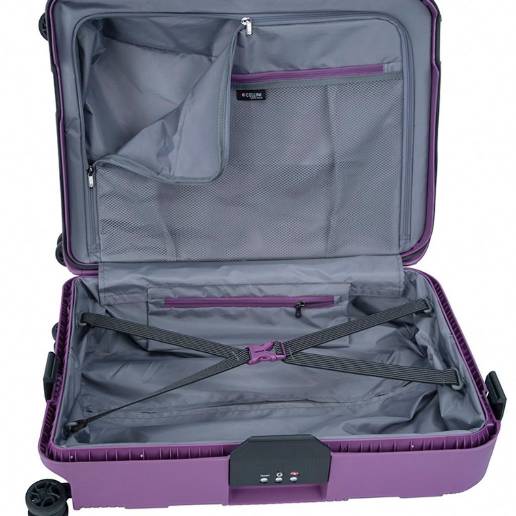 Cellini Safetech Zipperless Lock Medium 4 Wheel Trolley Case-Plum 80965.